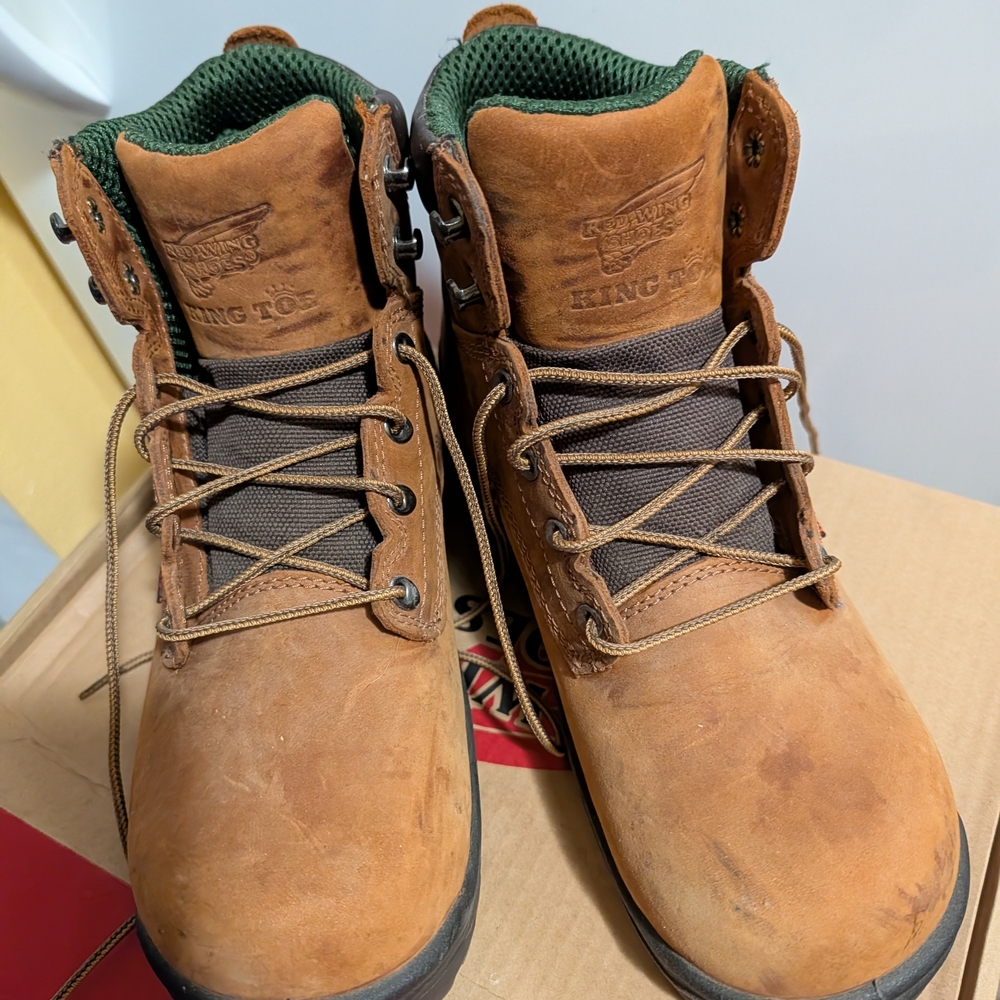 Red Wing Shoes Tan Leather Boots with Green Accents